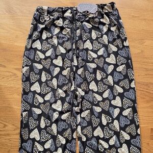 Amanda Blu Ladies Pajama Pants - Black and Gold Leopard Hearts